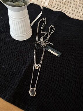 Cole Haan Silver Double-Layer Geometric Pendant Necklace